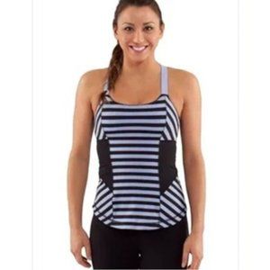 Lululemon Work It Out Tank Sea Stripe Polar Haze Black Moisture Wicking Top Size